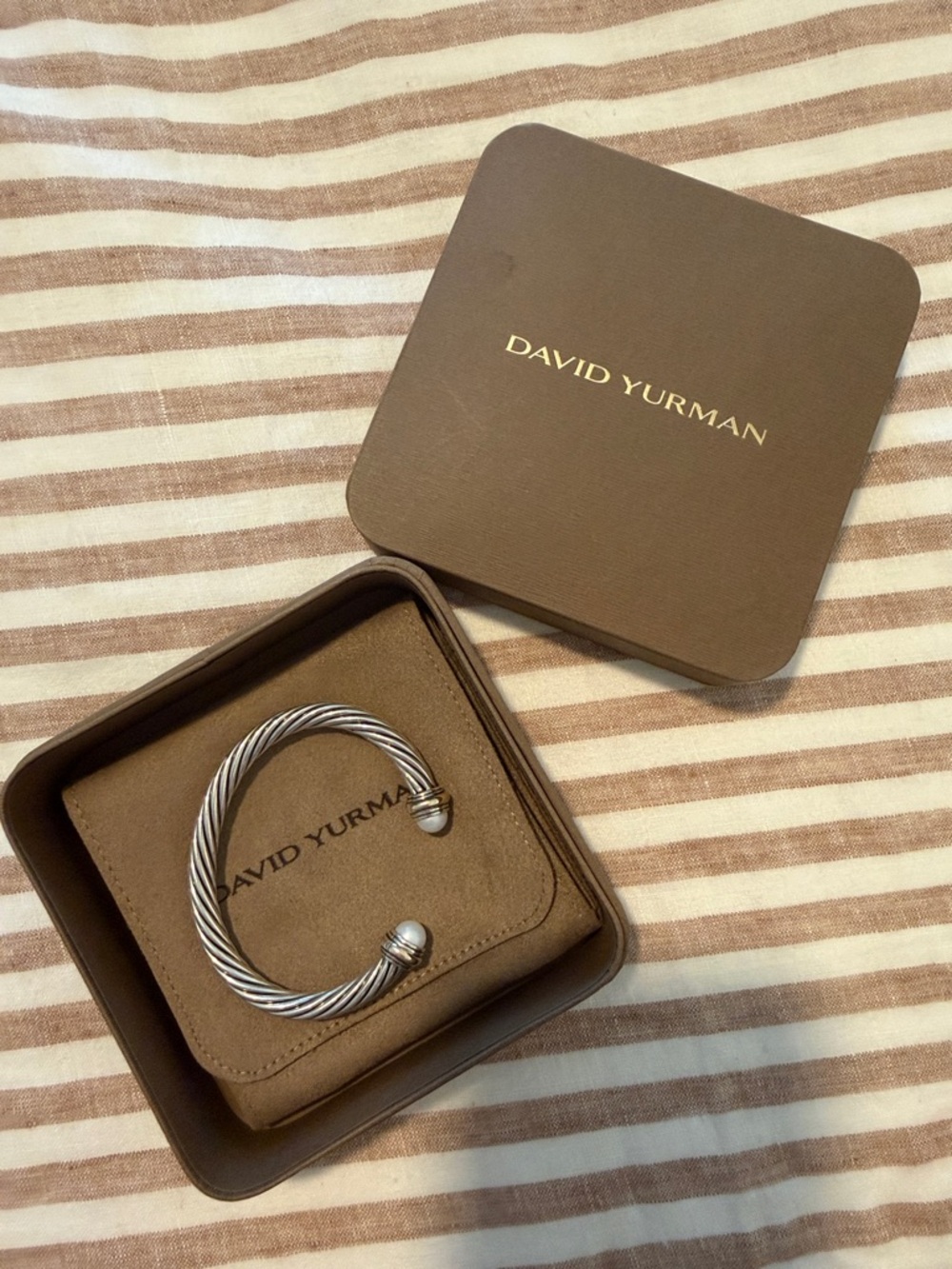 David Yurman Sterling Silver Classic Cable Cuff with Pearls and 14k gold, 7mm - Picture 7 of 7